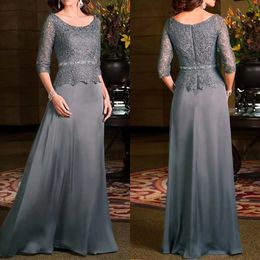 Mother of the bride dress O neck chiffon with beaded sconces wedding celebrity evening gown