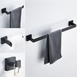 Bath Accessory Set Bathroom Hardware Space Aluminium Matte Black Hook Towel Rail Bar Rack Shelf Tissue Paper Holder Toothbrush