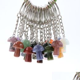 Key Rings Natural Crystal Stone Key Rings Mushroom Keychains Healing Crystals Car Bag Decor Keyholder For Women Men Drop Delivery 202 Dhjxj