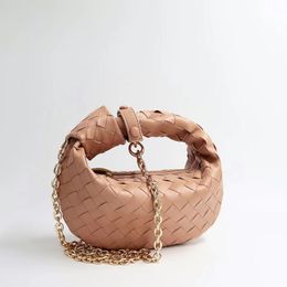 Cowhide Leather Chain Weave Knot Shoulder Bag Real Skin Handmade Luxury Designer Small Totes Woman Knit Purses And Handbags 5828