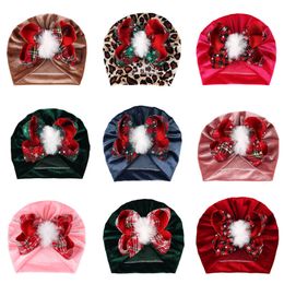 Christmas Baby Hat Winter Velvet Big Bow Baby Caps for Girls Boys Newborn Beanie Toddler Turban Hats Infant Item New Year Gift