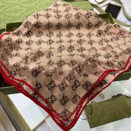 designer letters print cotton silk scarf headband for women light brown square scarve gift 140x140 cm