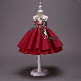 Girl Dresses Children'S Dress Silk Satin Embroidered Princess Catwalk Show Temperament Tutu Skirt