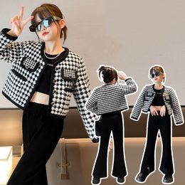 Jackets Autumn Girls Jacket Children s clothing coat Classic tweed Houndstooth Kids Tops 4 5 6 7 8 9 10 11 12 13 14 years Girl outwear 221010