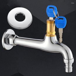 Bathroom Sink Faucets Washing Machine Anti Theft Extended Brass Faucet With Lock And Key 1/2 Inch Inlet Cold Water Lengthened Tap For Mop