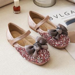 Flat Shoes Children 2022 Girls Princess Leather Fashion Sequins Shining Party Wedding Kids Cute Bow Shiny Flats