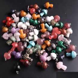 Charms Mini Mushroom Statue Natural Crystal Stone Carving Charms Reiki Healing Gem Pendant For Women Jewellery Making Wholesale Drop De Dhznf