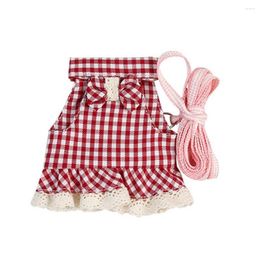 Dog Car Seat Covers Fashionable Pet Clothes Lace Edge Fashion Guinea Pig Plaid Skirt With Traction Rope Breathable Hamster Leash For Outing