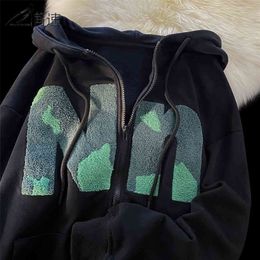 Womens Hoodies Sweatshirts Vintage Letter Flocking Zip up Hoodie Oversized Harajuku Jacket Aesthetic Y2K Clothes Goth High Street Sweatshirt Hoodies Women 221010