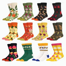 Men's Socks Men Trend Winter Fashion Design Cotton Unisex Animal Flowers Business Crew Happy Wedding Women Christmas Gifts