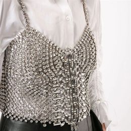 Other Sequin Shiny Crystal Chain Tank Top Backles Niglub Sexy Body Chain Harness Jewellery Bikini Camisole Rave 221008