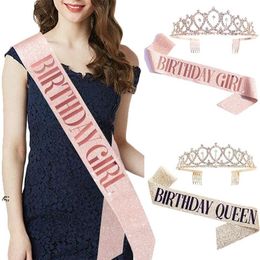 Birthday Queen Sash Glitter Gold Happy Birthday Sash for Women Princess Rose Party Favors Supplies and Decorations GCB16131