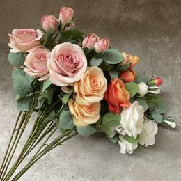 Wedding Decorative Flowers 4 heads silk rose flowers bunch for home decorations