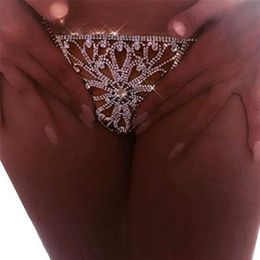 Other Sexy Body Chain Lingerie Thong Jewelry for Women Fashion Flower Underwear Panties Crystal Waist Chain Bikini Harness 221008