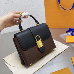 Locky Handbag Old Flower Crossbody Bag Classic Lock Shoulder Bags Discolored Cowhide Pure Steel Gold Hardware Adjustable Belt Small Tote