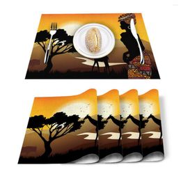 Table Mats 4/6pcs Set African Woman Giraffe Silhouette Printed Napkin Kitchen Accessories Home Party Decorative Placemats