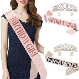 Birthday Queen Sash Glitter Gold Happy Birthday Sash for Women Princess Rose Party Favours Supplies and Decorations BBB16131