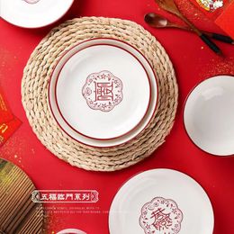 new Chinese ceramic Wu Fu Lin men creative blessing quotes festive auspicious dish plates