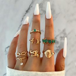Wedding Rings Emerald Cubic Zircon Ring Set For Women Heart Snake Feather Crown Hands Surrounded Skull Vintage Luxury Banquet Jewellery
