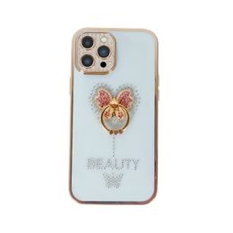 Transparent Butterfly Diamond-encrusted Bracket Mobile Phone Cases Bling Lens Protect for iphone 14 13 12 11 pro max Series Cell Phone Covers