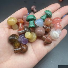 Stone Fashion 20Mm Mushroom Statue Natural Stone Carved Decoration Quartz Hand Polished Healing Crystal Reiki Trinket Gift Room Ornam Dh0Yu