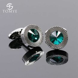 Men's Cufflinks Luxury Green Crystal Silver Colour Copper Wholesale Shirt Cuff Links Round Jewellery