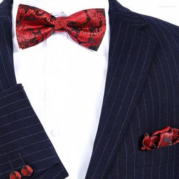 Bow Ties Design Paisley Silk Hanky ​​Krawatte Set Jacquard Red Men Bowtie Pocket Square Taschentuch Anzug Hochzeitsfeier Geschäft Geschäft