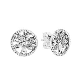 Sparkling Family Tree Stud Earrings 925 Sterling Silver Party Jewelry For Women Girls with Original Box for Pandora Girlfriend Gift Earring Set