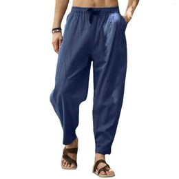 Calça masculina pólo suor de homens primavera e verão calça casual corresponde a linho de linho de algodão sólido de calça de calça de calça de praia de praia