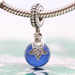 925 Sterling Silver Moon & Star with Midnight Blue Cz Dangle Charm Bead Fits European Pandora Style Jewellery Charm Bracelets