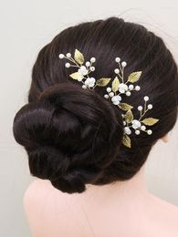 Headpieces Vintage Silver Gold Leaf Hair Pins Pearl Flower Jewellery For Bride Party Ornaments Wedding Accessories ClipsHeadpieces