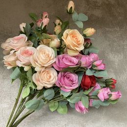 Wedding Decorative Flowers 4 Heads Silk Rose Flower For Home Wedding Decorations