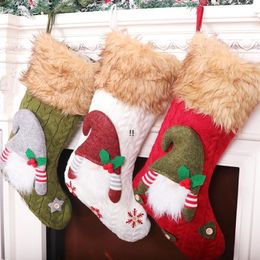 Faceless Doll Knitting Stocking Large Christmas Knitted Faceless Santa Gnome Doll Socks Candy Gift Bag JNB16109