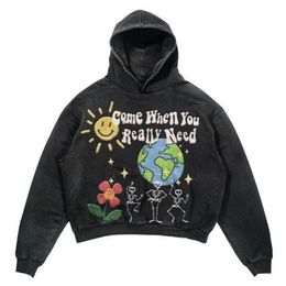 Womens Hoodies Sweatshirts American Retro Comic Print Embroidery Y2K Harajuku Street Loose Hooded Sweater Loose Autumn Trend Sweater Couple Jacket 221010