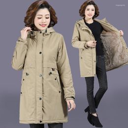 Women's Trench Coats XL-6XL Mother's Clothes Winter Jacket Mid-Length Plus Velvet Thick Windbreaker Cotton Padded Coat Parka Mujer