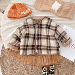 Jackets Autumn 0 6 Years Children Plaid Cardigan Coat Kid Girl Woollen Fashion Tops Baby Boy Long Sleeve Jacket Infant Costume 221010