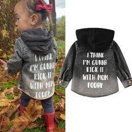 Jackets FOCUSNORM 2 7Y Kids Girls Fashion Shirts Outwear Single Breasted Long Sleeve Hooded Back Letters Print Pockets 221010