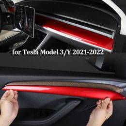 Model Y Door Trim Dashboard Panel Cover For Tesla Model 3 2022 2021 interior Accessories Model3 ABS Carbon Fiber Dash Decor Sticker White