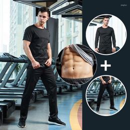 Men's Body Shapers Men's Sauna Suit Weight Loss Gym Fitness Exercise Workout Sweat Training Fat Burn Loose Fit Clothes Shirt Pants