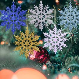 10cm Plastic Snowflake Christmas Tree Ornaments Gold Silver Pendant Decorative Hanging Snowflakes