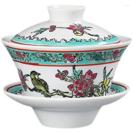 Cups Saucers Jingdezhen Ceramic Tea Set Porcelain Hand-painted Cup Pastel Sancai Covered Bowl Flower And Bird Master