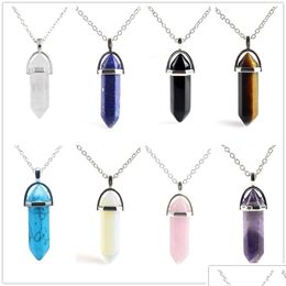 Pendant Necklaces Natural Stone Necklace Chakra Hexagonal Opal Amethyst Rose Quartz Crystal Reiki Healing Pendum Stainless Steel Chai Dhk3C