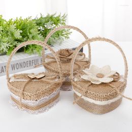 Headpieces Flower Basket Ring Box Romantic Burlap Bow Wedding Storage Holder Handmade Organiser Case For CeremonyHeadpieces