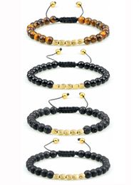 Natural 6mm Tiger Lava Bangle Irregular Copper Beads Braided Bracelet For Women Men Handmade Ethnic Tibetan Jewelry