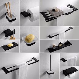 Bath Accessory Set Bathroom Towel Rack Corner Shelf Paper Holder Toilet Brush MaBlack Stainless Steel Hardware