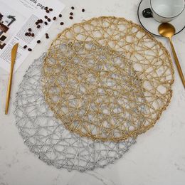 Table Mats 38cm Rural Hollow Mat Round Woven Dining Placemat Pads Dinnerware Cup Gold Silver Decoration