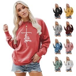 Damen Hoodies Sweatshirts Herbst und Winter Damenjacke Langarmpullover lockerer lässiger christlicher Musterdruck Glaube Sweatshirt mit Rundhalsausschnitt 221010