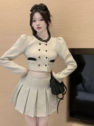 Two Piece Dress Vintage Small Fragrance 2 Set Women Long Sleeve Short Jacket Coat Pleated Skirt Suits Korean Fashion Sets 221010