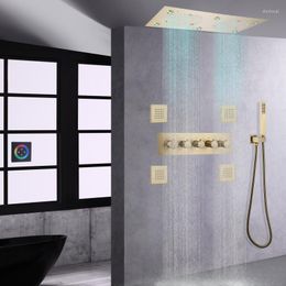 Bathroom Shower Sets Brushed Gold Thermostatic Furniture Faucet LED Rainfall Massage Handheld Douche Spa