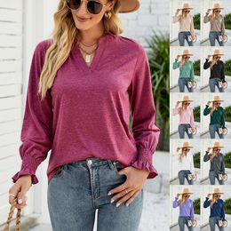 Womens Tops V Neck Fashion Puff Long Sleeve Tshirts Casual Loose Fit Cute Tunic Tops 2210101